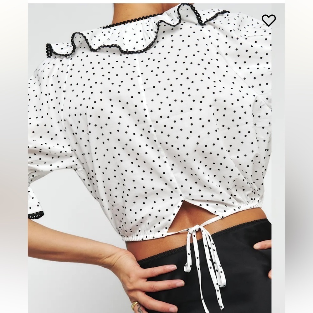 Reformation polka dot ruffle cropped Cambri top Small - Picture 3 of 11